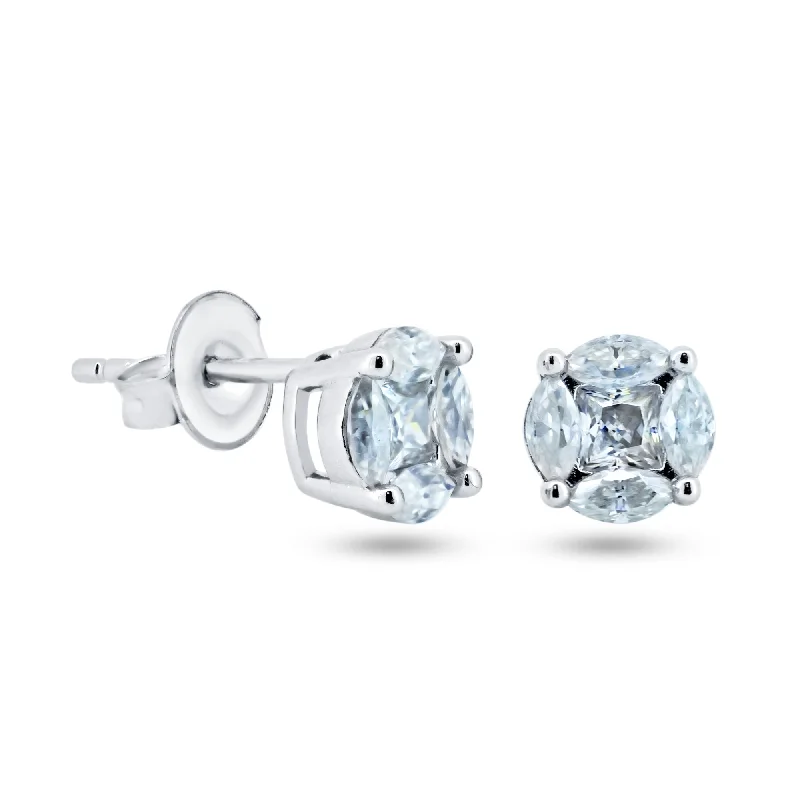 Long Statement Earrings-Sterling Rhodium Plated 925 Sterling Silver Moissanite Stone Round Earring - MGME00006