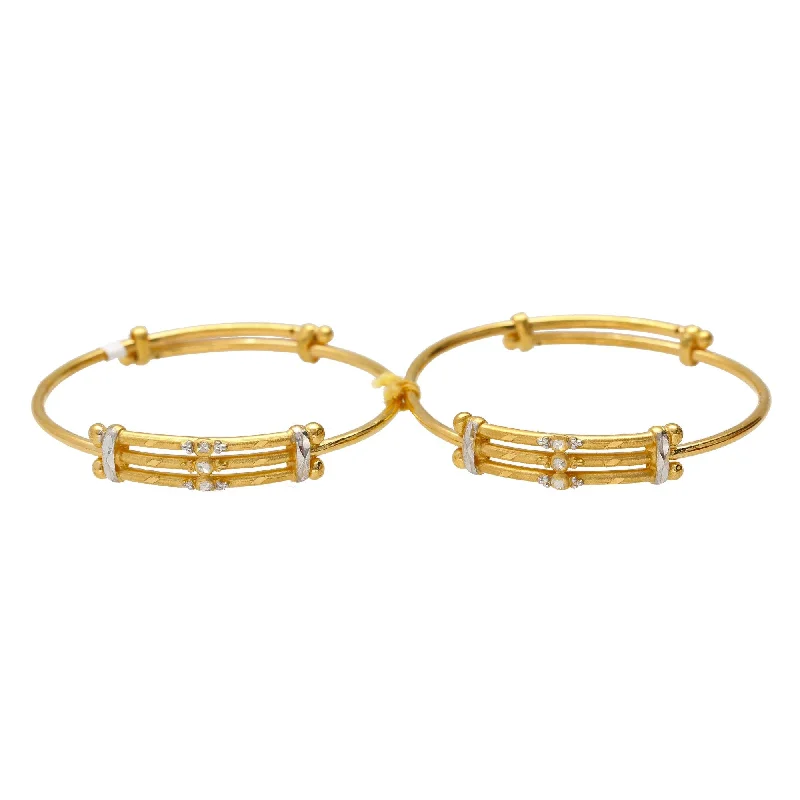 Simple Silver Wedding Bangles-22K Yellow & White Gold Fenced Baby Bangles