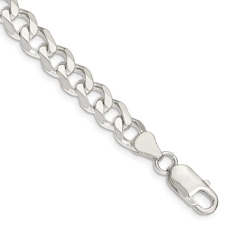 Men's Silver Bracelets-Sterling Silver 7.5mm Curb Chain Bracelet