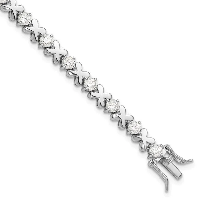 Sparkling Tennis Bracelets-Sterling Silver Rhodium-plated Polished Fancy X's CZ Tennis Bracelet