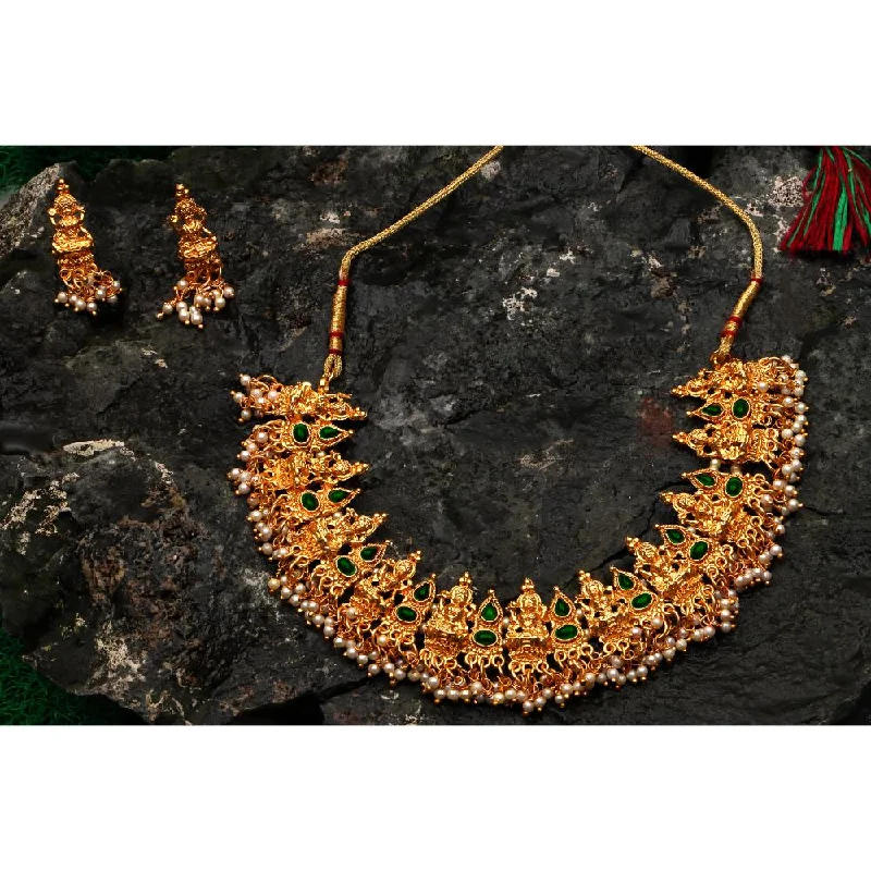 Romantic Gold Necklaces-Darshana Jewels Gold Plated Pota Stone Temple Necklace Set