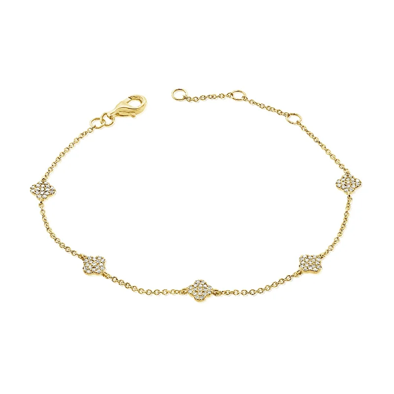 Fashionable Silver Tennis Bracelets-Five Diamond Clovers Bracelet made in 14K Gold