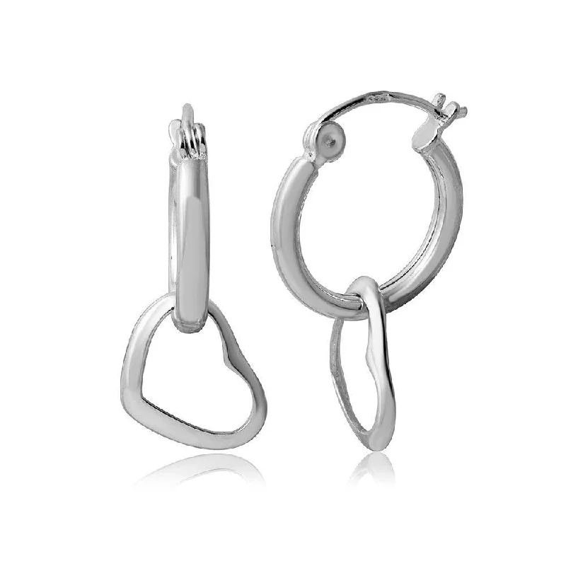 Classic Stud Earrings-Silver 925 huggie hoop Earrings with Hanging Open Heart - STE00792