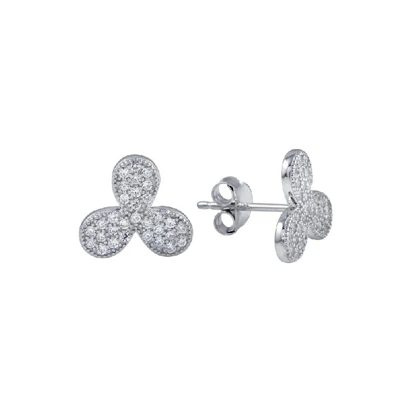 Sparkly Silver Earrings-Rhodium Plated 925 Sterling Silver Clover Leaf CZ Earrings - BGE00618