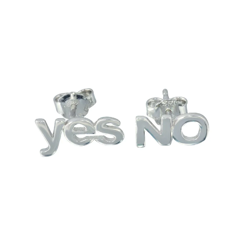 Gemstone Stud Earrings-Rhodium Plated 925 Sterling Silver Yes and No Stud Earrings - SOE00030