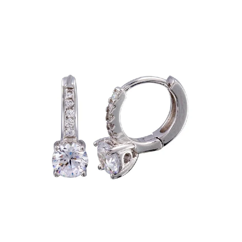 Designer Earrings-Rhodium Plated 925 Sterling Silver Round CZ huggie hoop Earring 5mm- STE01246