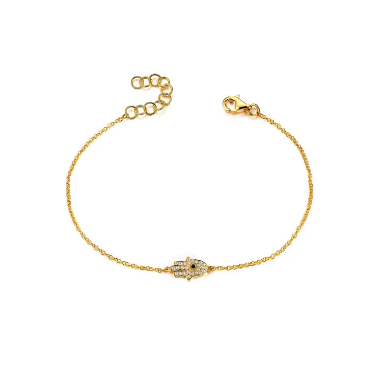 Elegant Birthstone Bracelets-14K Gold Evil Eye & Hamsa Chain Bracelet with Diamonds