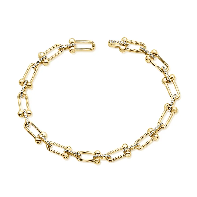 Sparkling Charm Bracelets-14Kt Gold & Diamond Pave Chain Designer Hardware Link Bracelet