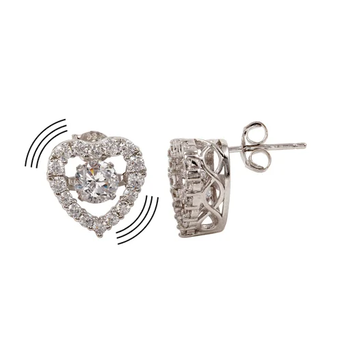 Artistic Hoop Earrings-Rhodium Plated 925 Sterling Silver Heart-Shaped Dancing CZ Stud Earrings - STE01147