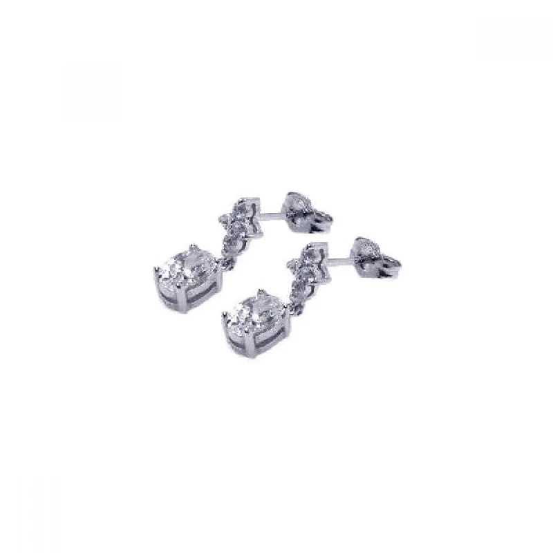 Trendy Earrings for Women-Silver 925 Rhodium Plated Micro Pave Clear CZ Dangling Stud Earrings - ACE00005