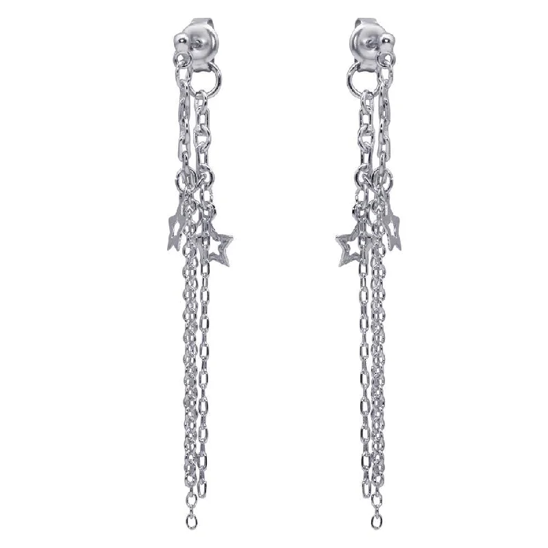 Colorful Hoop Earrings-Silver 925 Rhodium Plated Multiple Wire Dangling Open Star Stud Earrings - DSE00027