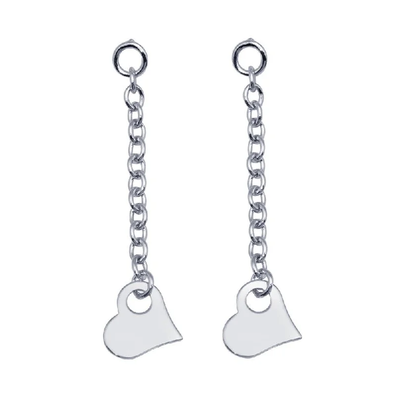 Wedding Jewelry Earrings-Rhodium Plated 925 Sterling Silver Drop Heart Earrings - DSE00004