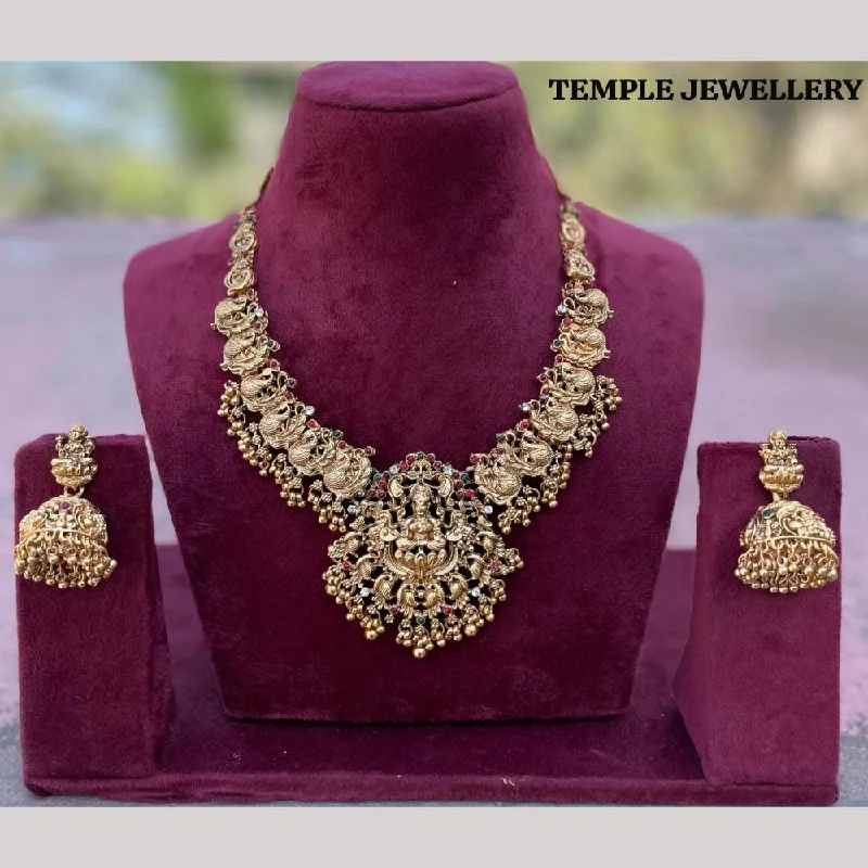 Trendy Chain Necklaces-FS Collection Gold Plated Pota Stone Temple Necklace Set