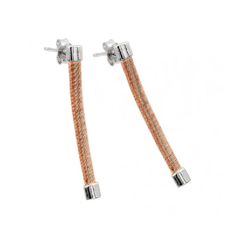 Boho Earrings for Weddings-Silver 925 Rhodium and Rose Gold Plated Long Dangling Stud Earrings ECE001RGP