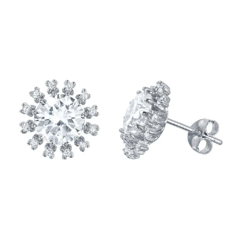 Fine Jewelry Earrings-Silver 925 Rhodium Plated Round CZ Radial Stud Earrings - BGE00453