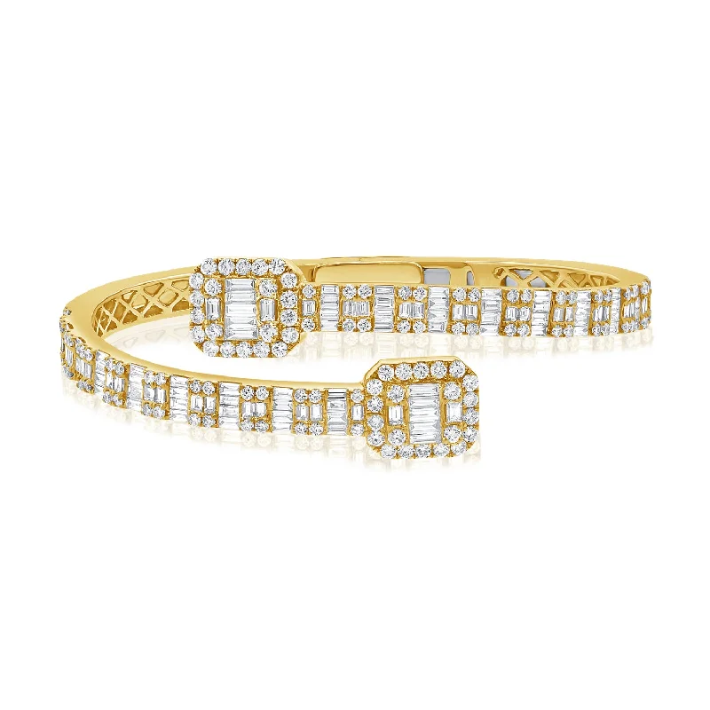 Trendy Name Bracelets-4.83ct Baguettes & Round Diamond Flexible Cuff Bracelet