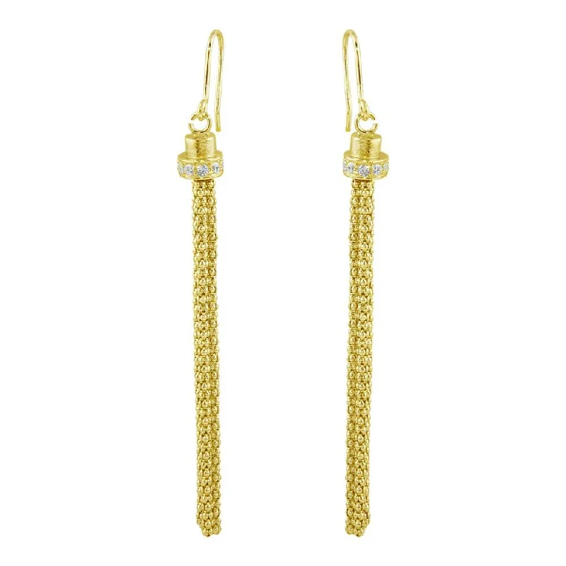 Antique Gold Earrings-Gold Plated 925 Sterling Silver Tassel Drop Earrings with CZ - ARE00010GP