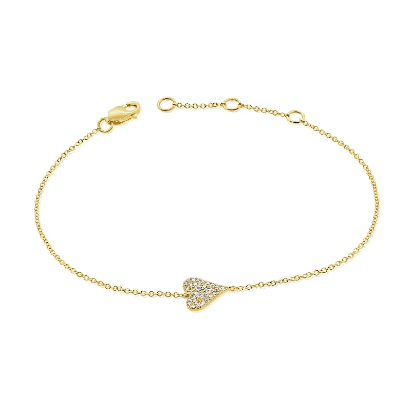 Fashionable Gold Bangle Bracelets-Diamond Pavé Heart Chain Bracelet in 14K Gold