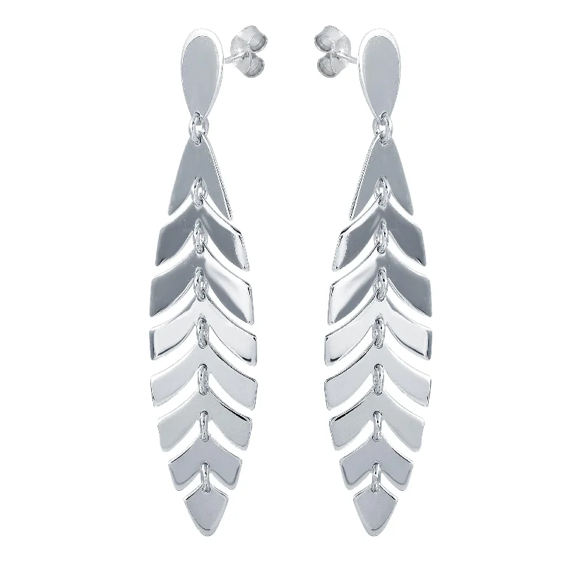 Luxury Pearl Earrings-Rhodium Plated 925 Sterling Silver Dangling Flexible Leaves Earrings - SOE00028