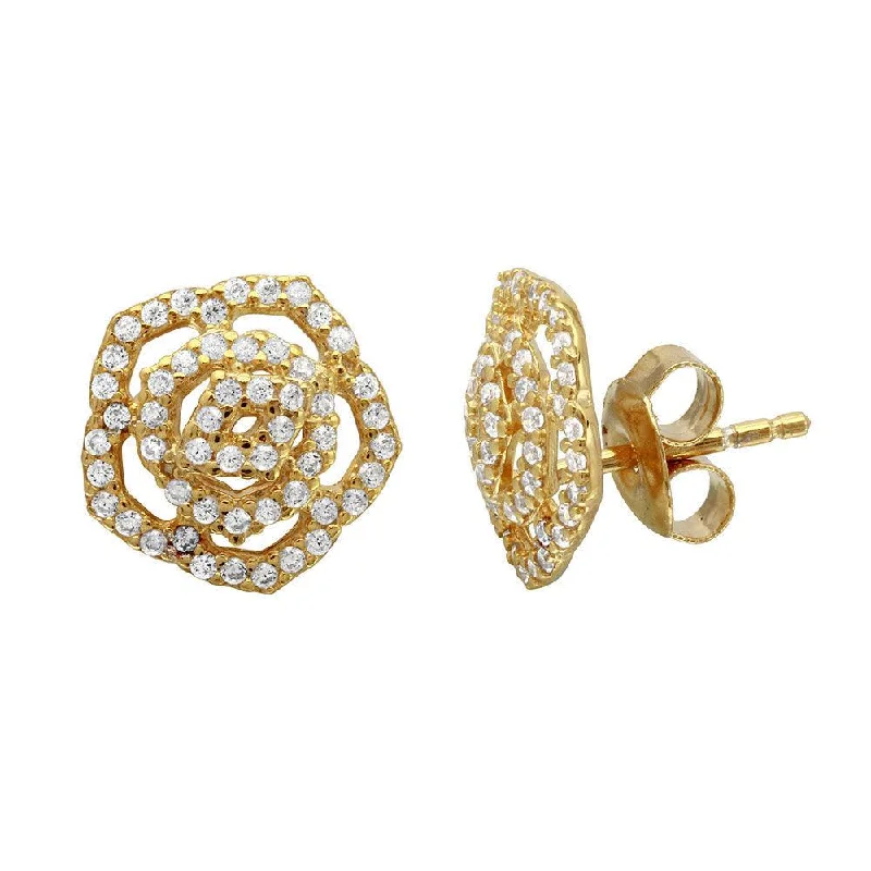 Handmade Gemstone Earrings-Gold Plated 925 Sterling Silver Outline CZ Flower Stud Earrings - GME00109GP