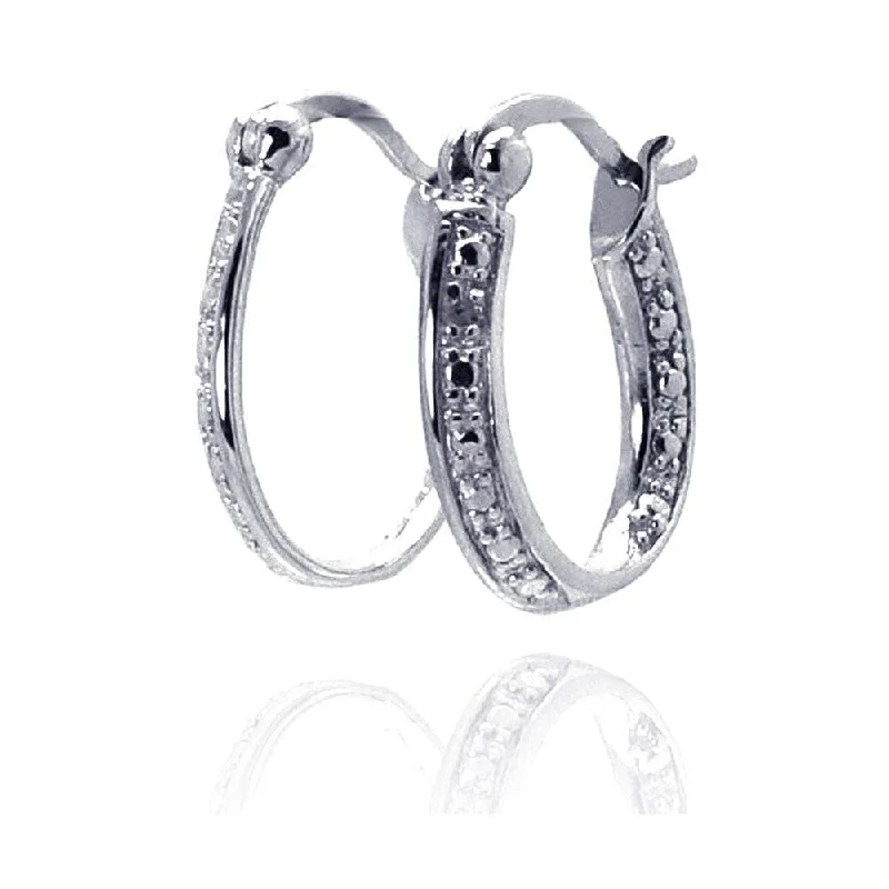 Custom Wedding Earrings-Silver 925 Rhodium Plated Round Clear CZ Hoop Earrings - STE00692