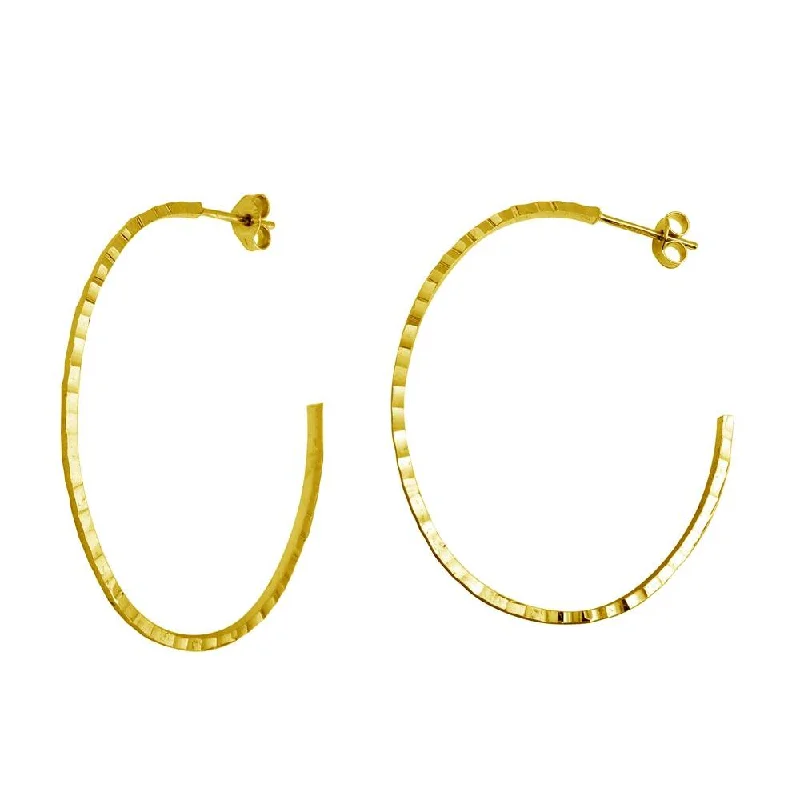 Minimalist Earrings-Gold Plated 925 Sterling Silver Diamond Cut Semi Hoop Earrings 50mm - ECE00033GP