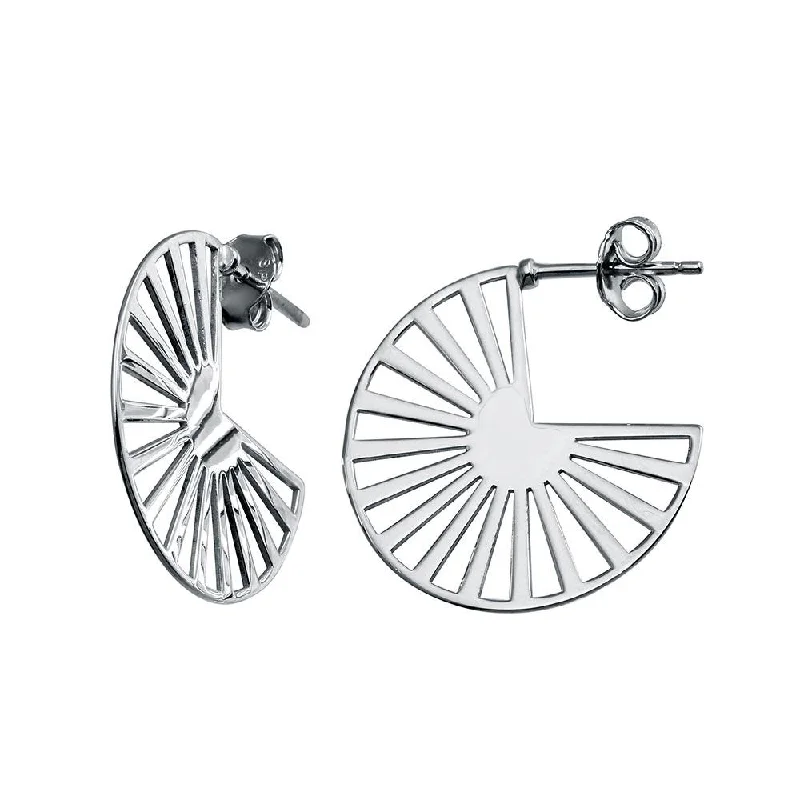 Colorful Gemstone Earrings-Rhodium Plated 925 Sterling Silver  Semi Hoop Fan Earring - SOE00041