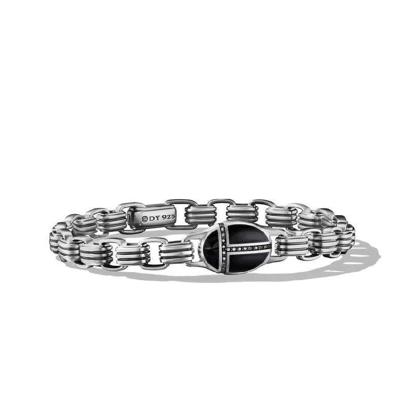 Wedding Bracelet Sets-David Yurman Gents Cairo Chain Link Bracelet with Black Onyx and Pave Black Diamonds