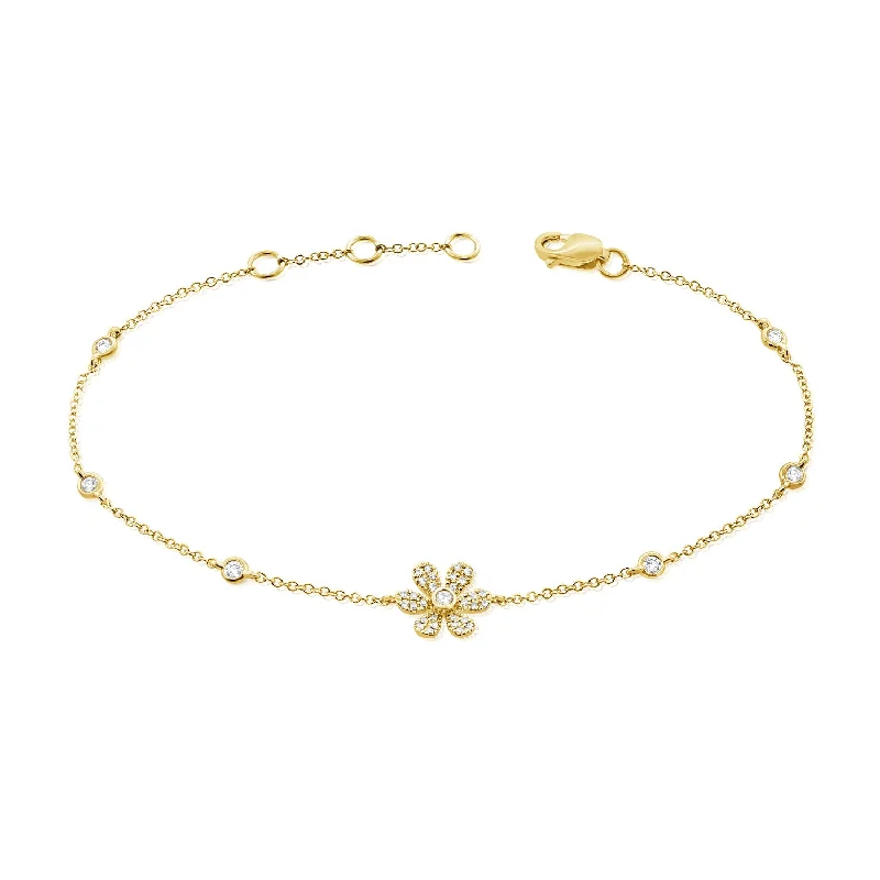 Personalized Birthstone Bracelets-Diamond Flower Chain Bracelet made in 14K Gold