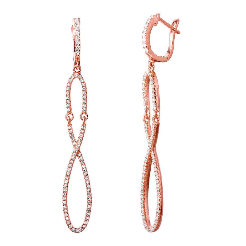 Gold Gemstone Earrings-Silver 925 Rose Gold Plated Dangling Infinity CZ Dangling Earrings - ACE00103RGP