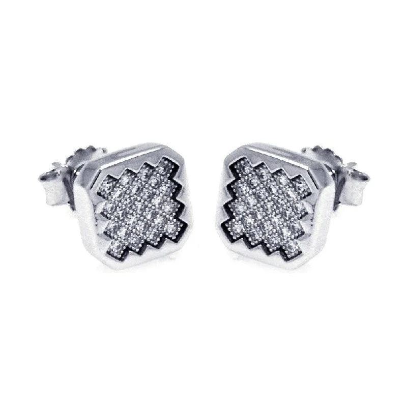 Trendy Ear Cuffs-Silver 925 Rhodium Plated Micro Pave Clear Sun Square CZ Stud Earrings - ACE00053