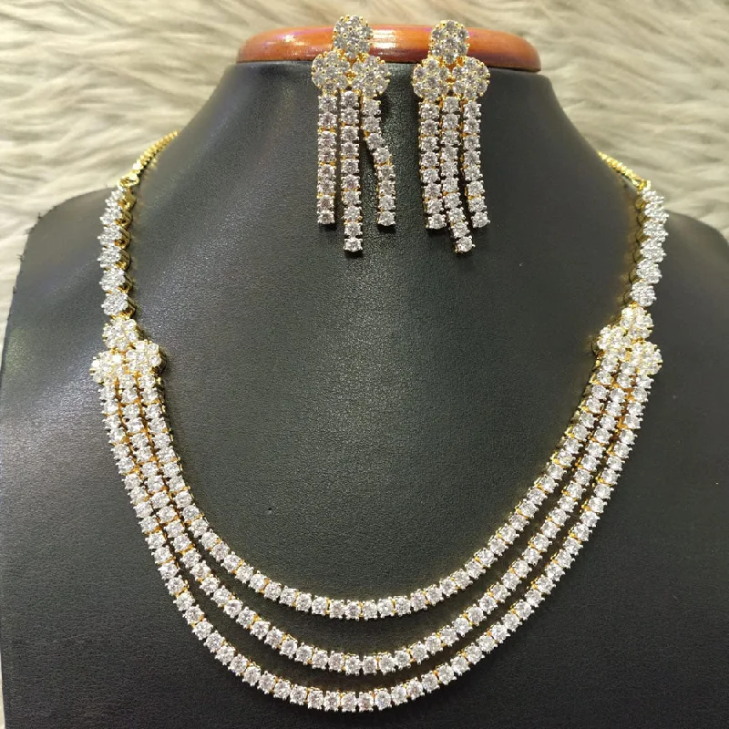 Classic Chain Necklaces-Jain Jewellers Gold Plated American Diamond Necklace Set