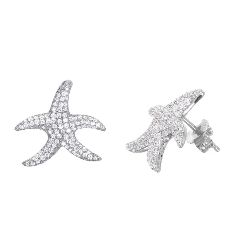 Elegant Stud Earrings-Silver 925 Rhodium Plated Starfish CZ Studded Earrings - ACE00105RH