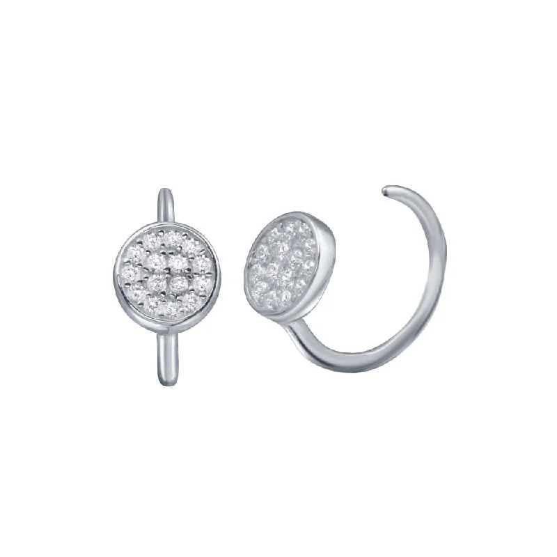 Cute Gemstone Earrings-Rhodium Plated 925 Sterling Silver CZ Disc Semi-Hoop Earring - STE01314RH