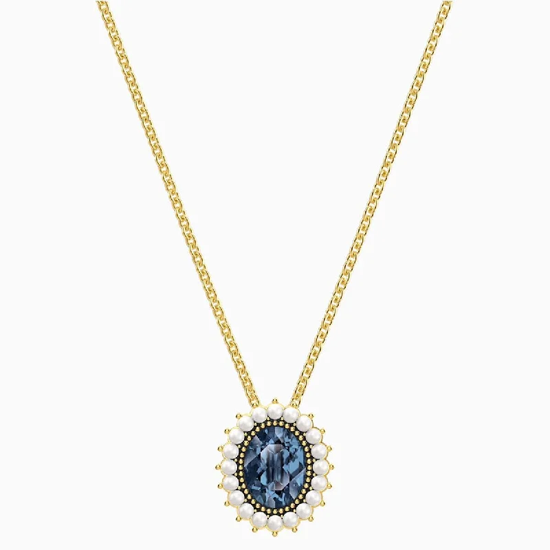 Elegant Pearl Pendant Necklaces-Swarovski Women's Necklace - Millennium Blue Crystal Pendant Yellow Gold | 5484171