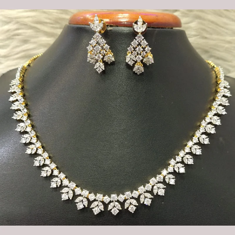 Custom Diamond Necklaces-Jain Jewellers Gold Plated American Diamond Necklace Set