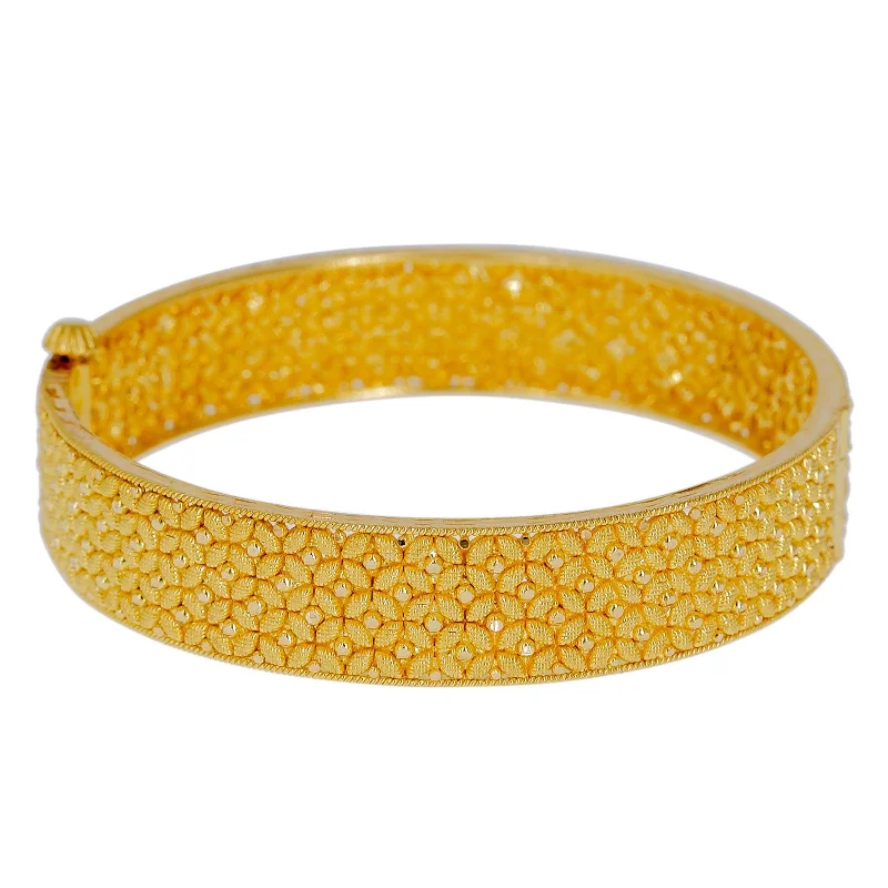 Adjustable Silver Bangles-22K Yellow Gold Bangle W/ Clustered Flowers Design