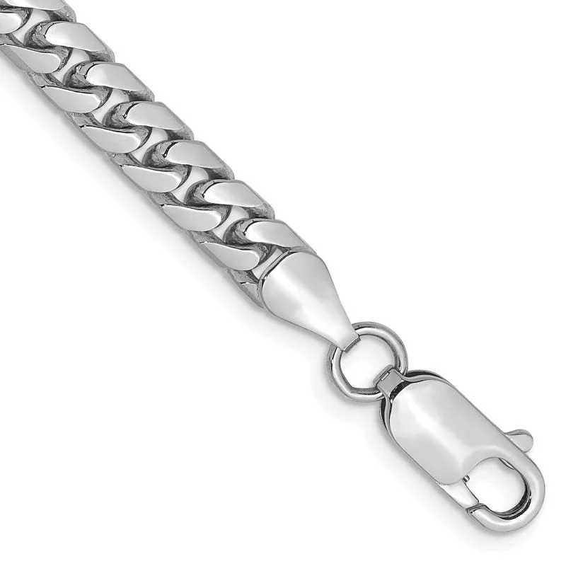 Simple Leather Bracelets-14K White Gold 5mm Solid Miami Cuban Link with Lobster Clasp Bracelet