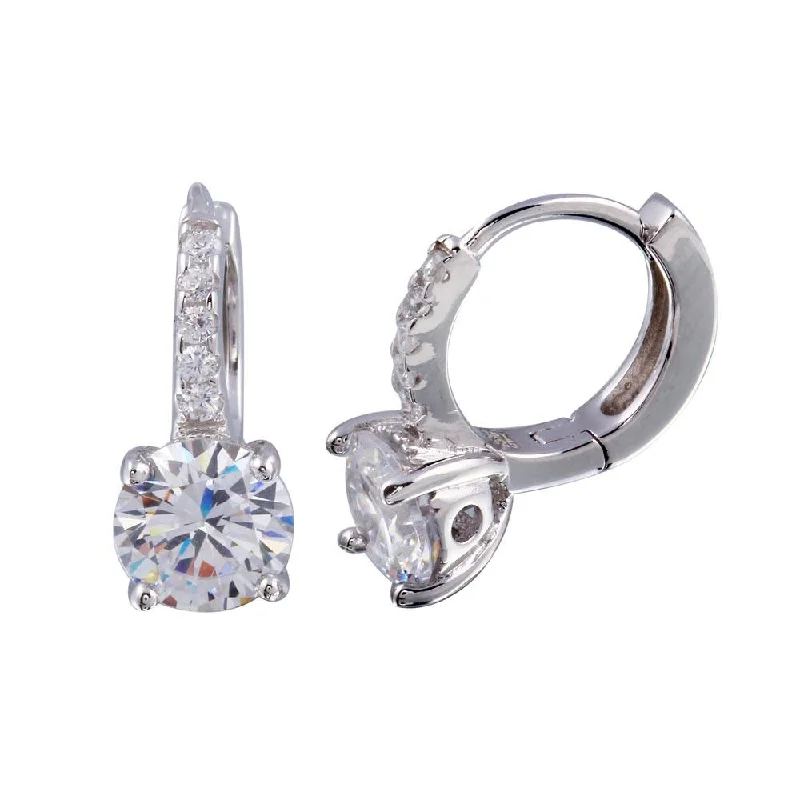 Clear Crystal Earrings-Rhodium Plated 925 Sterling Silver Round CZ huggie hoop Earring 6mm - STE01248