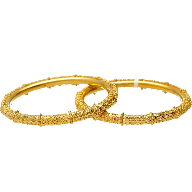 Handcrafted Bangles for Brides-22K Yellow Gold & Beaded Filigree Bangle Set (40.3 grams)