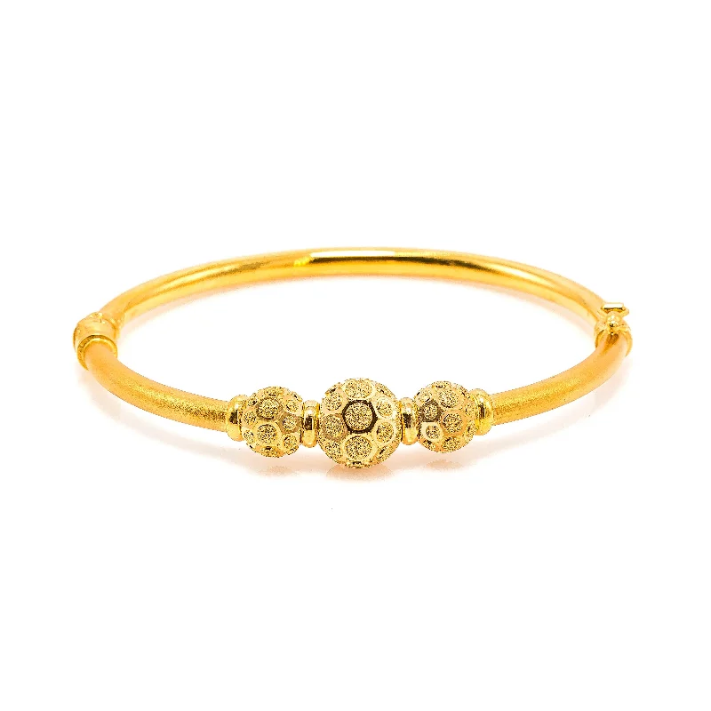 Fashionable Bangles for Women-22K Yellow Gold Bangle W/ Circular Glass Blast Details on 3 Accent Balls