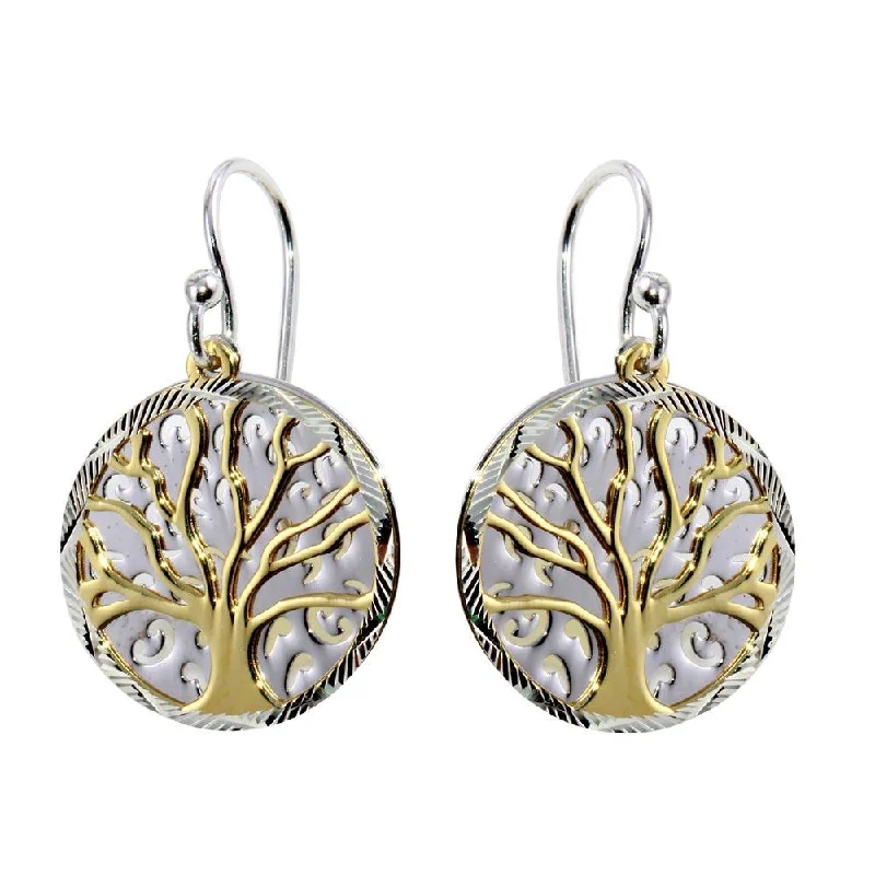 Oval Hoop Earrings-Two-Tone 925 Sterling Silver Flat Tree Earrings - SOE00003