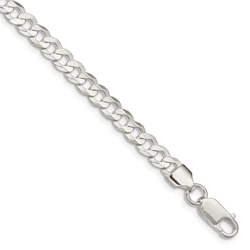 Simple Gold Link Bracelets-Sterling Silver 5.65mm Concave Beveled Curb Chain Bracelet