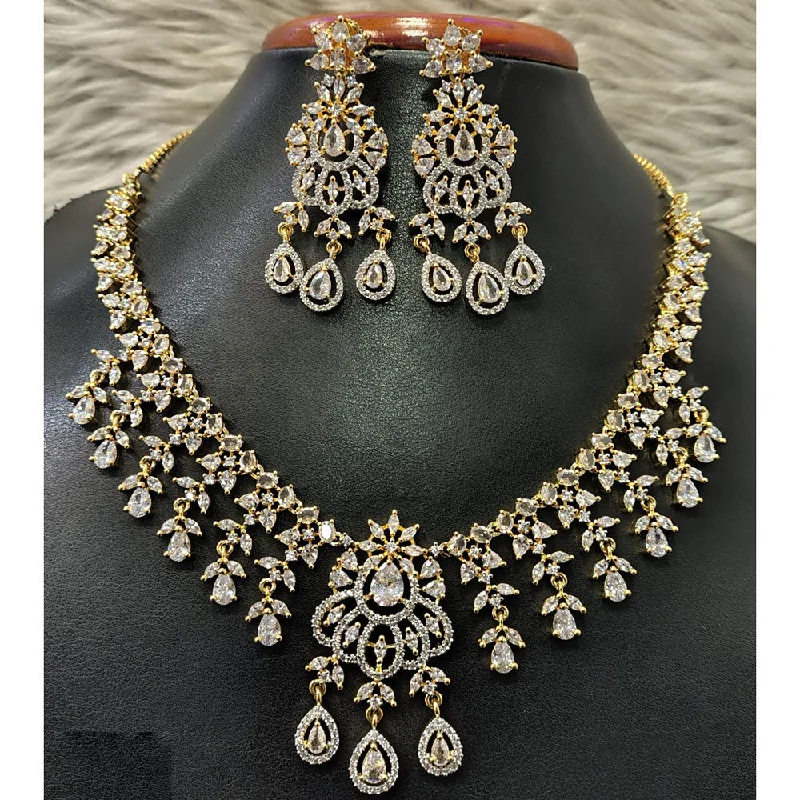 Unique Chain Necklaces-Jain Jewellers Gold Plated American Diamond Necklace Set