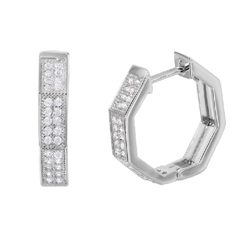 Boho Chic Earrings-Silver 925 Rhodium Plated Octagon CZ huggie hoop Earrings - GME00031