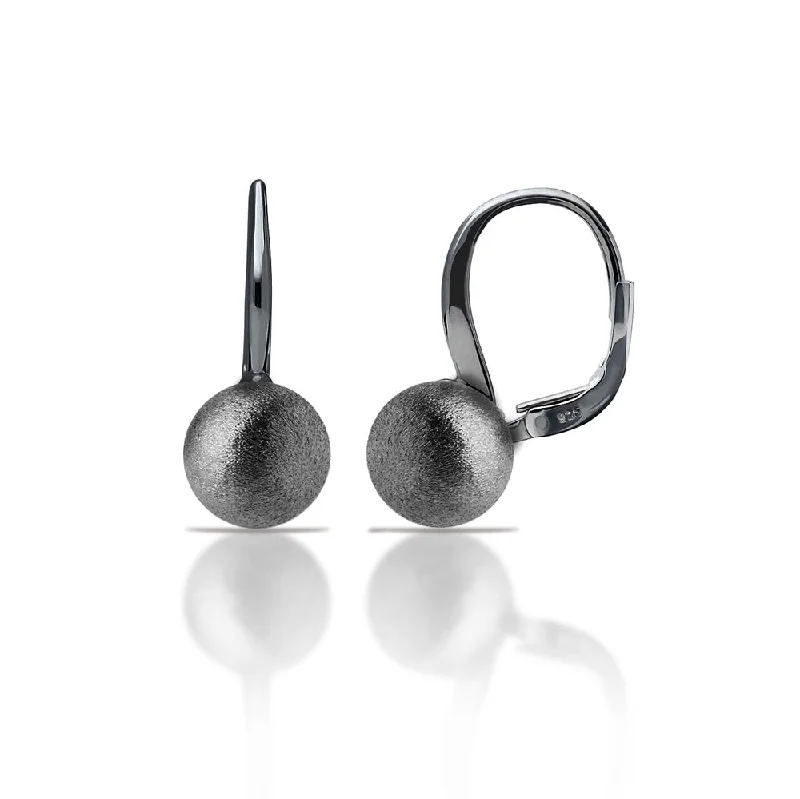 Gemstone Earrings for Weddings-925 Silver Matte Finish Black Rhodium Plated Leverback Dangling Bead Earrings - ECE00024BL