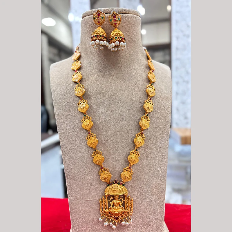 High-Quality Silver Necklaces-Jewel Addiction Gold Plated Pota Stone Temple Long Necklace Set