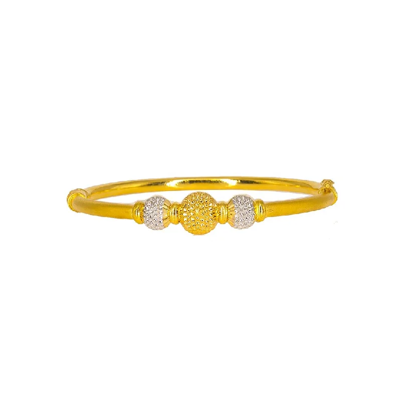 Silver Bangles for Women-22K Multi Tone Gold Bangle W/ Center Yellow Gold Laser Mark Ball