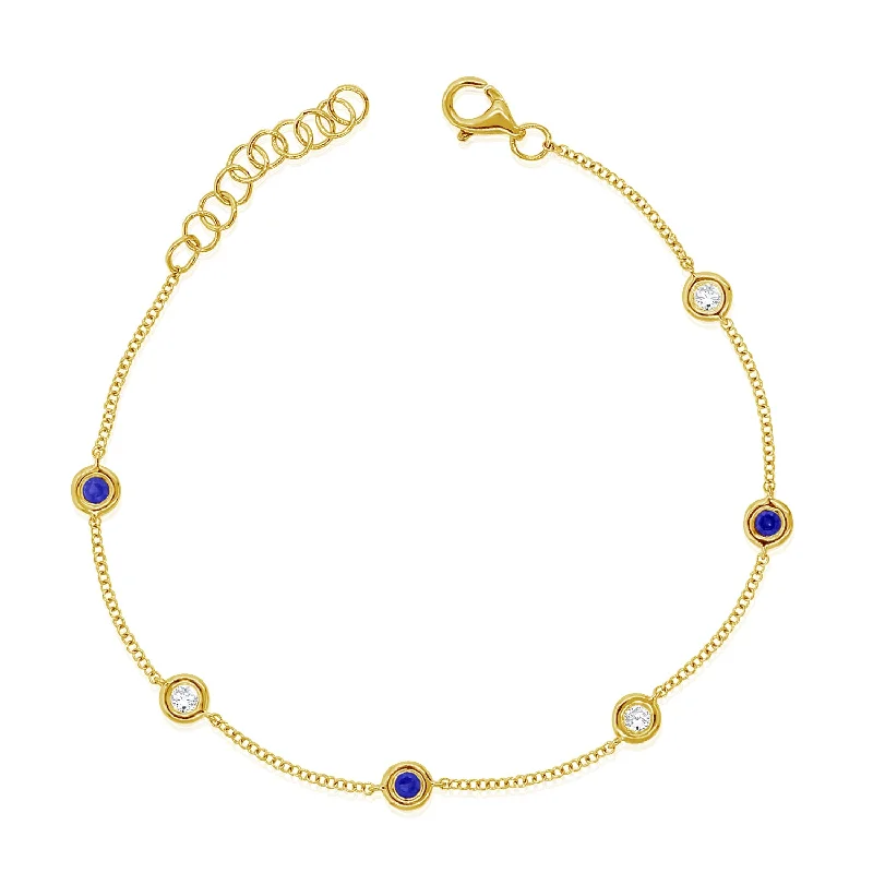 Elegant Bangle Bracelets for Weddings-Sapphires & Diamonds Chain Bracelet made in 14K Gold