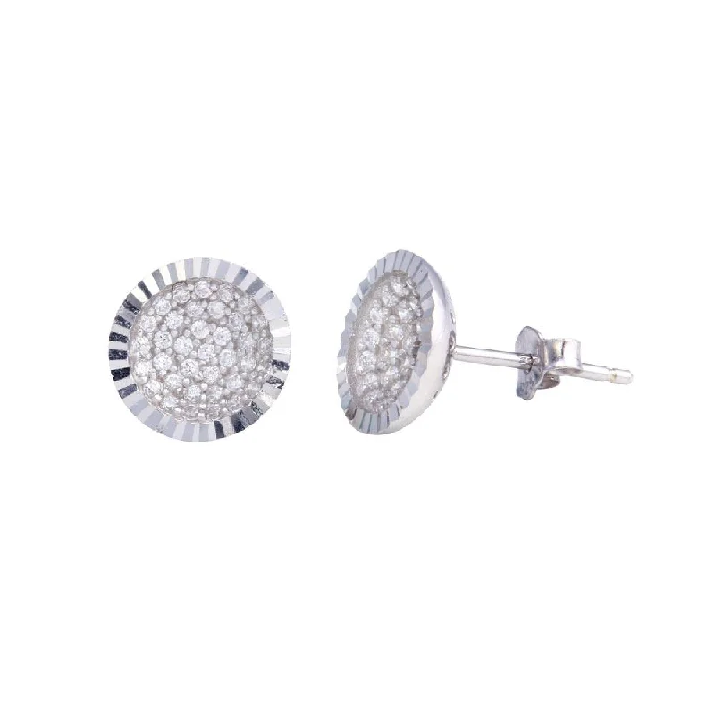 Silver Diamond Earrings-Rhodium Plated 925 Sterling Silver CZ Encrusted DC Bowl Shape Stud Earrings - STE01219